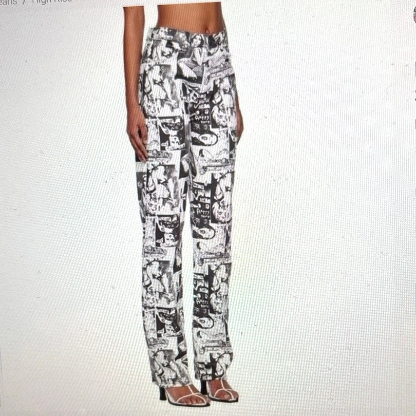 Reformation Monochrome Graphic Wide Leg Jeans